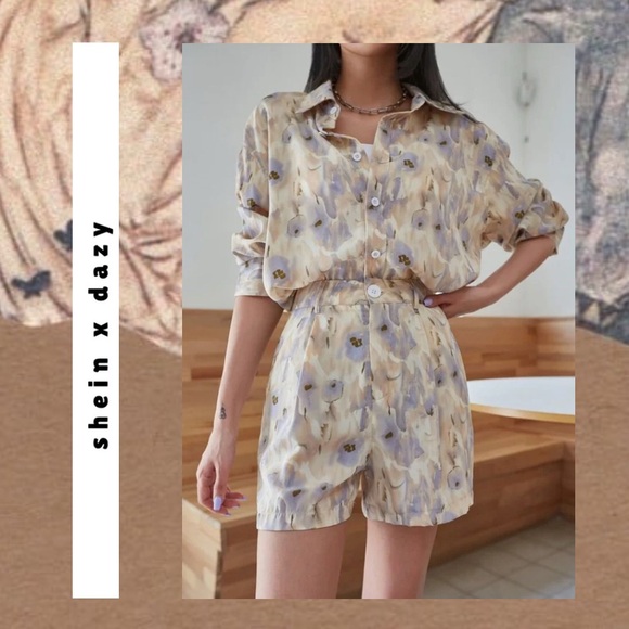 DAZY paint-like cream lavender button-down silky blouse - Picture 4 of 15